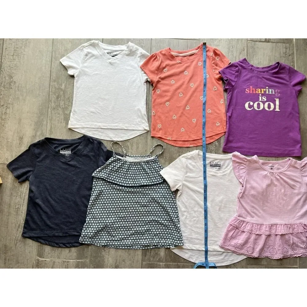 Lot Set of 7 Toddler Kids Girls Cotton T-Shirt Tees Casual Tops Graphic 4 4T EUC